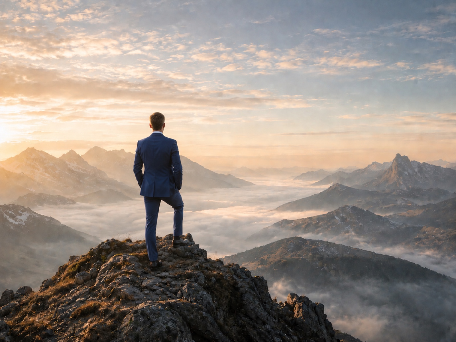 Weite Berglandschaft im Morgenlicht — Sinnbild für Orientierung und langen Atem.